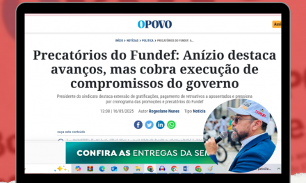 O POVO: PRECATÓRIOS DO FUNDEF: ANÍZIO DESTACA AVANÇOS, MAS COBRA EXECUÇÃO DE COMPROMISSOS DO GOVERNO Presidente do sindicato destaca extensão de gratificações, pagamento de retroativos a aposentados e pressiona por cronograma das promoções e precatórios do Fundef