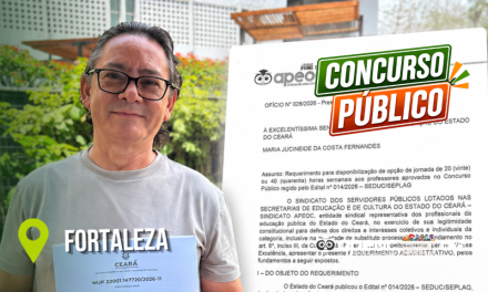 SINDICATO APEOC PROTOCOLA OFÍCIO REQUERENDO OPÇÃO DE JORNADA DE 20 OU 40 HORAS
