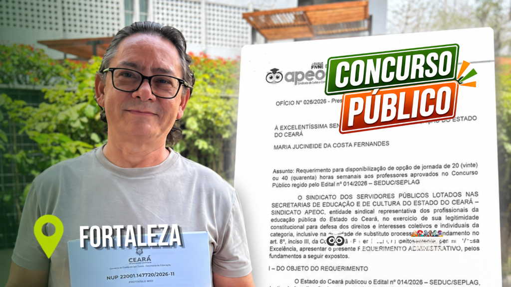 SINDICATO APEOC PROTOCOLA OFÍCIO REQUERENDO OPÇÃO DE JORNADA DE 20 OU 40 HORAS